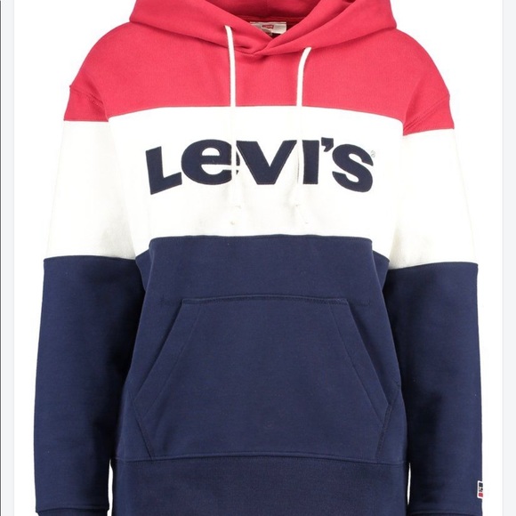M LEVIS large letters logo color block sweatshirt  hoodie - Picture 2 of 9